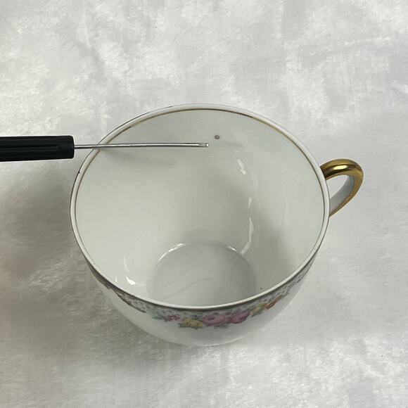 Thuny Czechoslovakia Porcelain Tea Cups Set Of 8 Floral Garland Gold Trim - Picture 6 of 15